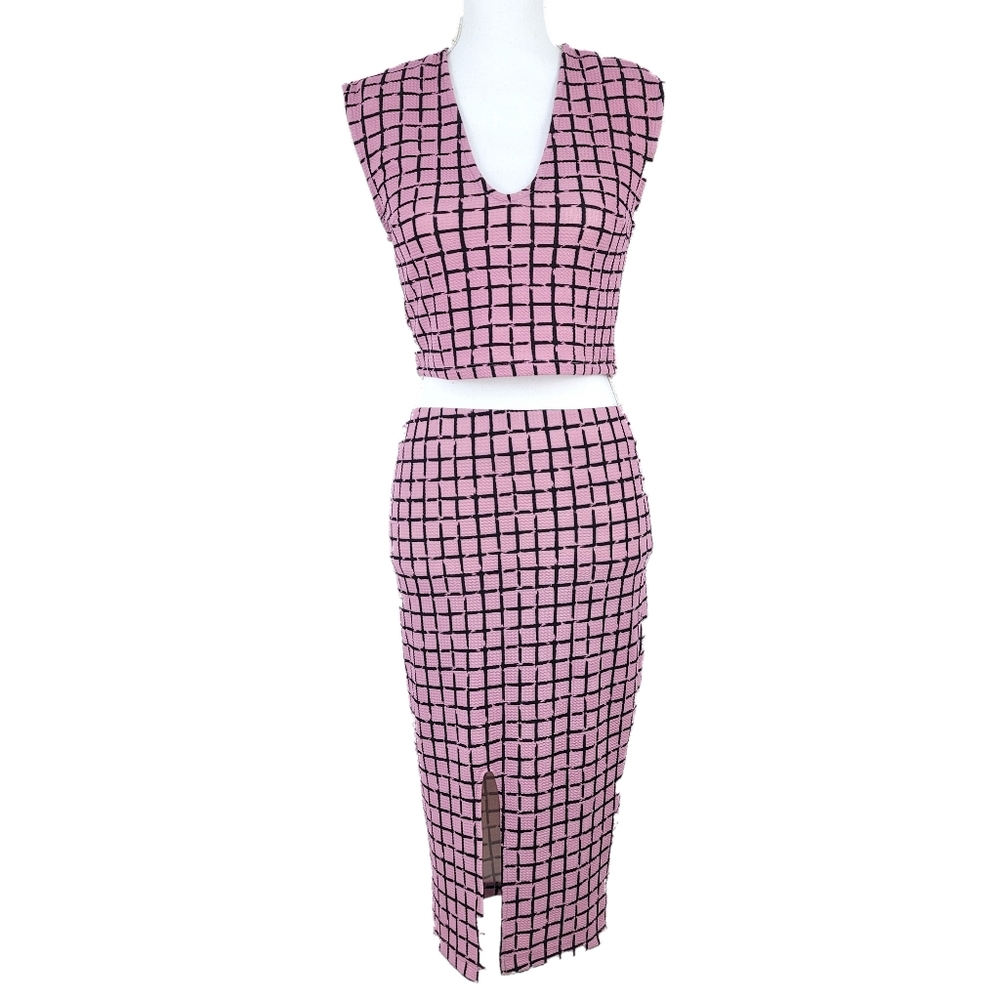 UK2LA Womens Lg. 2 Piece Set Purple Grid Dress